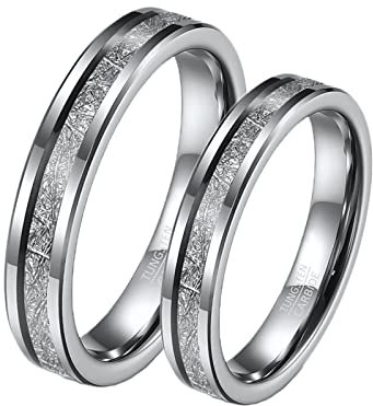 Homxi Freundschaftsringe Gravur,Ringe Paar Wolfram 4MM Silberring mit Rund Verlobungsringe für Paar Damen 52 (16.6) + Herren 60 (19.1)