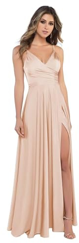 Sincemeet Damen V-Ausschnitt Spaghettiträger Satin Brautjungfernkleider formeller Satin Abschlussball Abendkleider mit Schlitz