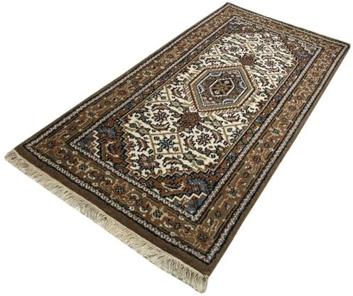 Orientteppich 70X140 cm Handgeknüpft 100% Wolle Compatible with Braun Cream Bidjar Teppich