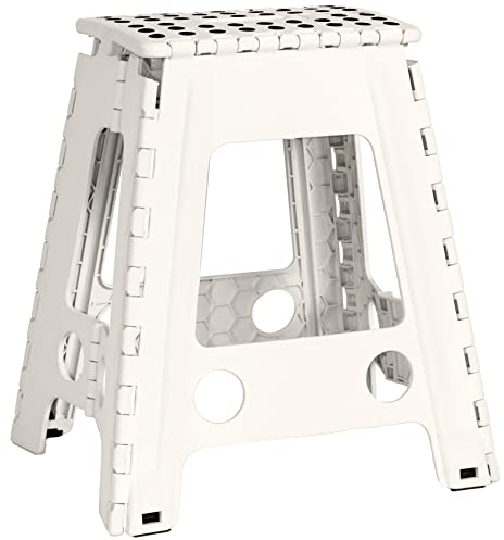 JeVx Sgabello pieghevole cucina o bagno | gradino alto 45 cm | scala piccola | sgabello antiscivolo per bambini | dimensioni XXL | panca per adulti e bambini | portata fino a 130 kg bianco