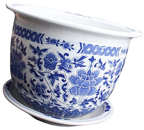 Warmhm Großer Porzellan-blumentopf Blau-weiß Orchideentopf Mit Abflussloch Und Tablett Für Innenpflanzen Dekoratives Pflanzgefäß Für Wohnzimmer Und Küche