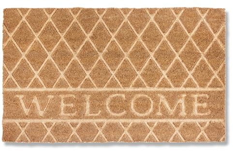 Astra Moderne Fußmatte Haustür - Kokosmatte 45x75cm Welcome Natur - rutschfeste Schmutzfangmatte robust - Fussmatte innen - Türmatte Außenbereich überdacht
