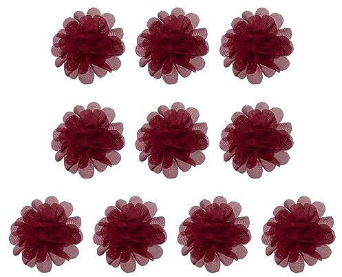 PATIKIL 10Stk 2.8 Chiffon Blumen Netz Stoff Blumen Nähen Gewebe Ornamente Stirnband Verzierungen für Heimwerker Handwerk Hochzeit Dekor Burgundisch