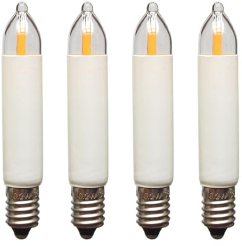 Erzgebirgslicht - AUSWAHL - 4 Stück LED Filament Kleinschaftkerze 34V 0,2W E10 für 7 Brennstellen Ersatzbirne Glühbirne Minischaftkerze Glühlämpchen für Lichterketten Pyramide und Schwibbogen