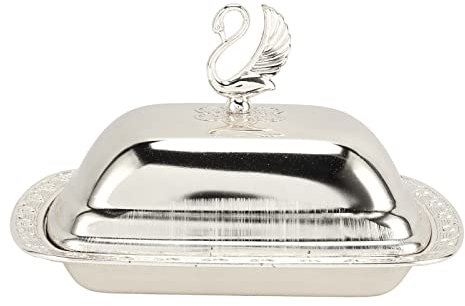 Beurriers, Récipient à Beurre en Acier Inoxydable à Double Isolation, Plateau à Fruits Doré, Assiette à Fruits en Métal de Style Européen, Décoration de Table avec Couvercle pour(Argent)