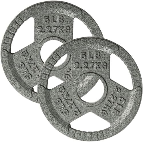 Yes4All Tri-Grip Handles Olympic Weight Plates/Cast Iron Weight Plates, Suitable for Barbell Exercises, Strength, Flexibility Training - 5LB (Pair)
