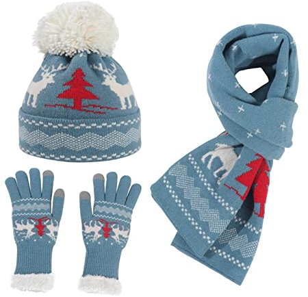 Kobilee Weihnachtsmützen Damen Lustig mit Handschuhe Weihnachten Plüsch Wichtelmütze Christmas Hat Ugly Rentier Strick Party Weihnachtsmann Mütze Nikolausmütze Unisex Weihnachtsmütze