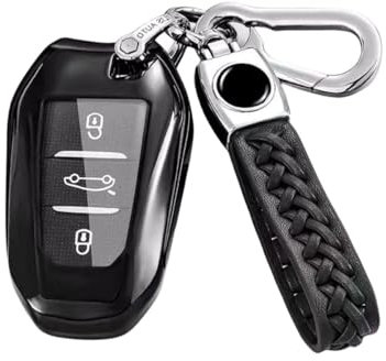 MEDZUK Coque Clé Compatible avec Peugeot 3008 GT e-3008 2024-2025 2026 Coque de Protection pour clé de Voiture TPU, Accessoire Étui pour Clés avec Porte-clés (Noir)