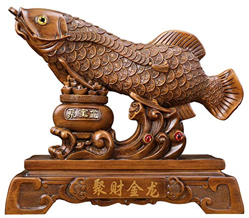 GaRcan Feng Shui Ornamente Arowana Fisch Figur mit Schatzbecken Harz Skulptur Ornament Reichtum Home Office Dekoration, Eröffnungsgeschenke,B (B)