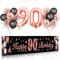 90 Geburtstag Deko Roségold Schwarz,BTZO 90 Geburtstag Banner Frauen,90 Geburtstag Hintergrund Banner für 90 Frauen und Männer Geburtstagsfeier Deko