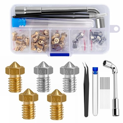 30 Stück Düsen 0,4 mm 0,2 mm 0,6 mm,3D-Drucker Messing Stainless Steel-Hotend-Düsen mit für 1,75 mm Filament Hot Ends V5, V6,Zum Beispiel für Anycubic i3 Mega Chiron Prusa i3 MK3/MK3S/Mega/Kobra Neo
