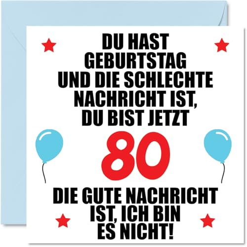80. Geburtstagskarte Lustig für Frau Mann Sie Ihn - Schlechte Nachrichten - Lustiger Achtzig Achtzigster Alles Gute Zum Karte Geburtstag 145mm Scherzen Glückwunschkarten