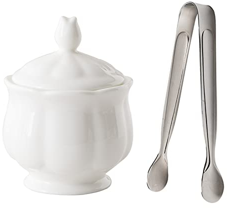 BgnEhRfL Sucrier avec Couvercle Sucrier Sucrier en Porcelaine avec Couvercle, Comprend Une Pince à Sucre, Sucrier en céramique de 8,1 oz/230 ML, Costume for Bar à café