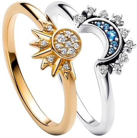 Reccisokz 1 Paar Sonne mond ring Ring Set Sonne Und Der Mond Freundschaftsringe Gold Ringe mit Cubic Zirconia Silber Verstellbar Offene Promise Matching Rings Für Damen Frauen