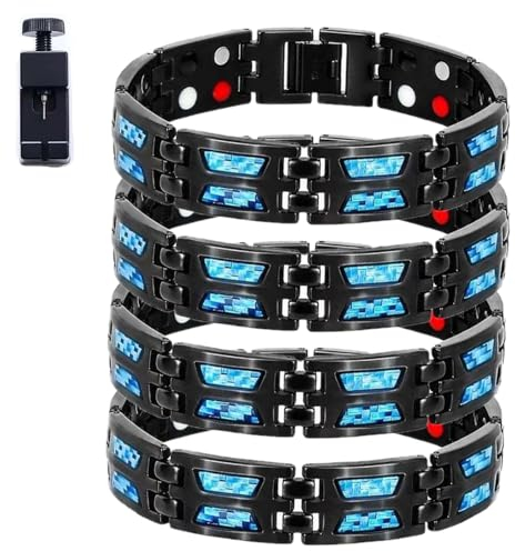 Noruion Far-Infrarot-Ionen-Armband, Noruion Far Infrared Ionizer Wristband, Magnetarmband Magnetbänder Für Herren Herrenarmband Längenverstellbar Mit, Titanium Power Magnetic Bracelet (4pcs)