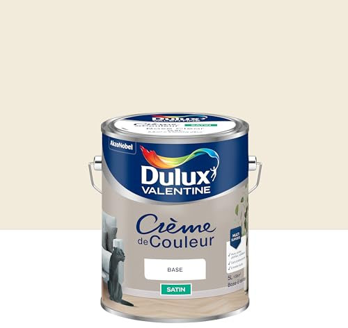 Dulux Valentine Crème de Couleur - Peinture multi-supports intérieure - Satin Fleur de coton 5 L