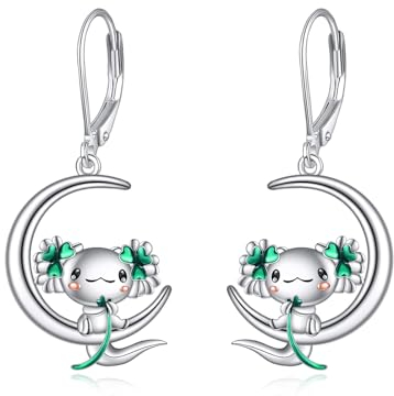 Axolotl Ohrringe 925 Sterling Silber Mond Ohrringe Axolotl-Schmuck für Damen Mädchen