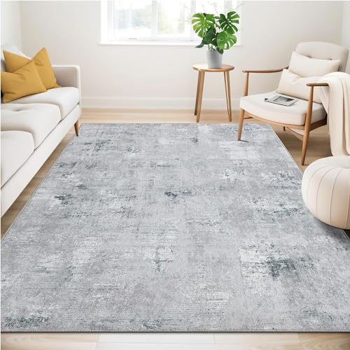 Guchuang Bedding Waschbarer Teppich Wohnzimmer 200x300CM Moderne Abstrakt Kurzflor Teppich Groß Teppiche für Esszimmer Schlafzimmer, rutschfest, Grau