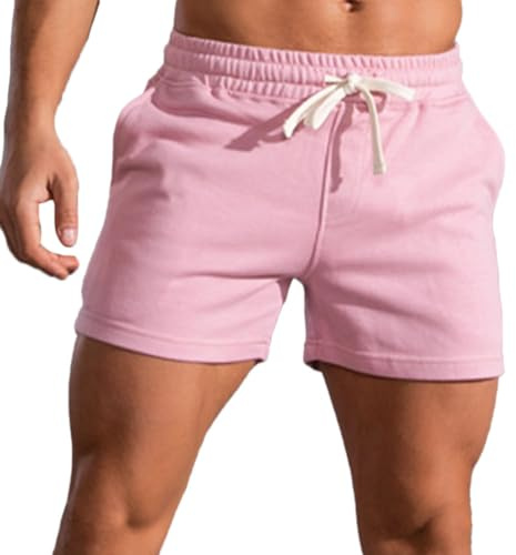 seiveini Shorts de Sport Homme Coton avec Poches Pantalon Court de Survêtement Taille Élastique Pantalon d'été Court Jogging Running Tennis Fitness Régulaire Couleur Unie