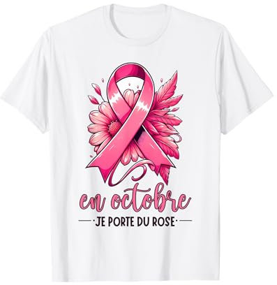 Sensibilisation Cancer Du Sein Octobre Rose 2024 Ruban Rose T-Shirt