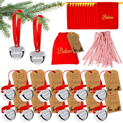 Weihnachtsglocken-Ornamente, Polar Express Glocke, Weihnachtsglöckchen, Baumschmuck für Kinder und Erwachsene, 12 Stück