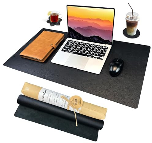 ALEACAR Premium-Leder-Schreibtischunterlage (80 x 40,1 cm), großes Mauspad, Tastatur-Pad, rutschfest, wasserdicht, Echtleder, Schreibtischunterlage für Büro, Zuhause und Geschenk