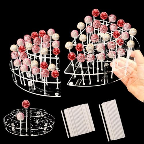 SNAIL GARDEN 2 Stück 66 Löcher Acryl Cake Pop Halter mit 150 Stück Cakepop Stiele, Flexible Gestaltung 2 Etagen Cake Pops Stände,kein durchgehendes Loch Design Lollipop Ständer für den Umzug