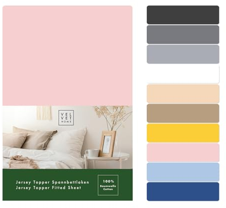 VelvetHome Topper Drap Housse 180x200 cm 100% Coton peigné qualité de Marque certifié Oeko-TEX Standard 100 Drap de Matelas 180x200 Rose poudré