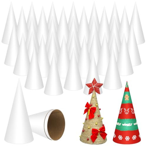 Weiße Pappmaché-Zapfen, 15 x 7 cm, offener Boden, Kegel aus Karton, Bastelkegel für Bastelprojekte, Weihnachtsbaumschmuck (25 Stück)