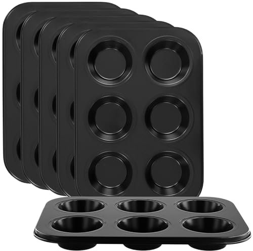 HONYUET 6 PCS 6 Cup Muffin Trays Pans, 6 Hole Carbon Steel Cupcake Baking Tin for Puddings Brownies Cakes, 26.5 x 18.5 x 3cm