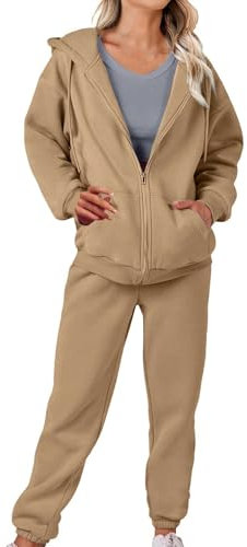 MJGkhiy Tuta Donna Completa Invernale Felpa Con Zip E Cappuccio Tute Da Ginnastica 2 Pezzi Felpe Giacca Sportiva e Pantaloni Completo Elegante Caldo Tinta Unita Completi con Tasca Per Jogging Yoga