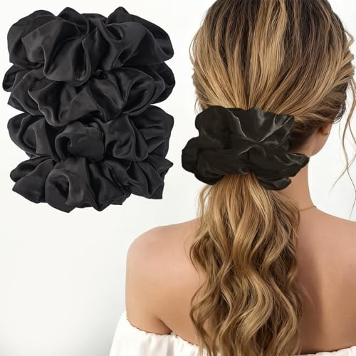 Lolalet Big Scrunchies for Women, 5.9 Inch Large Satin Scrunchies Jumbo Oversized Elastic Hair Ties Extra Large Giant Hair Bands -4 Pack, Style F
