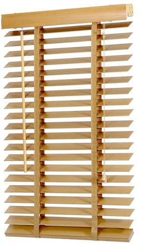 Sekey Store vénitien en Bois 50 mm - en Bois véritable - Réglable - 60 x 130 cm - Couleur Bois Naturel