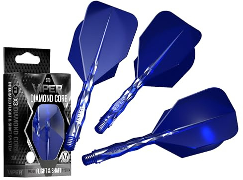 Viper Diamond Core Integrated Dart Flight & Shaft System - Precision Darting Accessory with Tough Polymers for Enhanced Performance, Set of 3, Inbetween Shaft, Standard No6 Flight, Blue