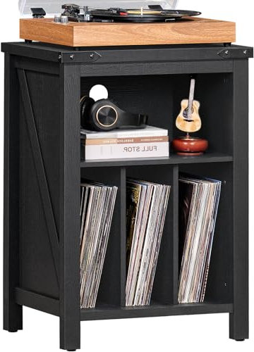 Record Player Stand with Vinyl Record Storage, Large Record Player Table Holds up to 160 Albums, Wood Turntable Stand Cabinet Shelf for Living Room,Bedroom,Office,Black