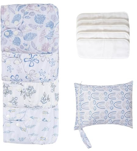 ycezw Wiederverwendbare Windeln, waschbare Babywindeln – wiederverwendbare Windeln, saugfähige und atmungsaktive Einlagen mit 4 Einsätzen und 1 Nassbeutel für Mädchen