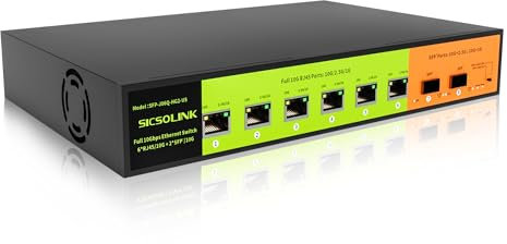Switch da 10 GB, 6X 10G RJ45, 2 porte SFP+ da 10 G, Plug & Play, montaggio su rack desktop/19, switch di rete da 10 GB non gestito a 8 porte compatibile con NAS 10Gbe, router WiFi 7 e PC da gioco.