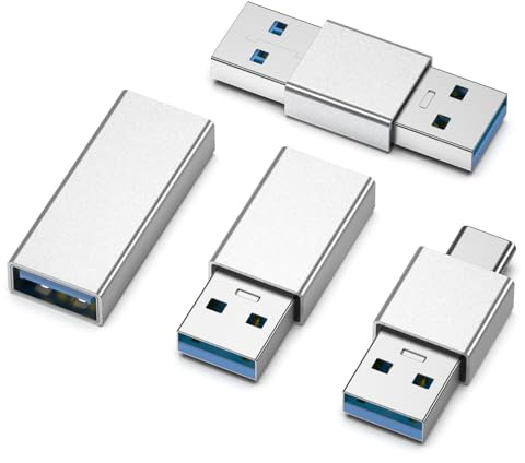 Fidioto 4kinds of USB 3.0 adapters kit, USB 3.0 Male to Male and Female to Male and Female to Female, high Speed Convert Extension Coupler Connector converte,Sliver