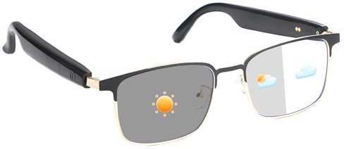 Smart Glasses mit offenem Ohr, photochromen Gläsern, polarisierten Sonnenbrillen, Bluetooth, Sprachassistent, Mikrofonlautsprechern für Männer und Frauen, Bluetooth-Brille, Sprachsteuerung (Gold)