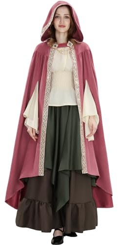 Fiamll Cape médiévale pour femme - Manteau à capuche avec manchette - Couleur unie - Trench - Renaissance - Cape de vampire - Costume d'Halloween