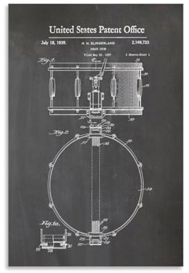 Snare Drum Patent 1939 Instrument Poster Musikzimmer Dekoration Musiklehrer Geschenk Poster Druck Kunst Wandmalerei Leinwand Poster M