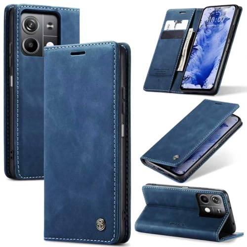 Samokor Handyhülle für Xiaomi Redmi Note 13 5G Magnet Leder Klapphülle | Premium Leder,Klappbar,Flip Case,Schutzhülle,Tasche,Kartenfach,Standfunktion,Stoßfest,Hülle für Redmi Note 13 5G,Blau
