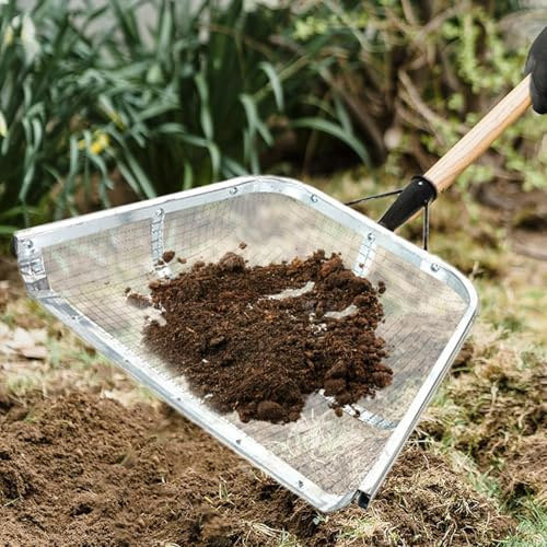 BTYQKZVPM Garten-Erde-Kompost-Sieb, Gartenboden-Sand-Schmutz-Sieb-Schaufel-Sammelwerkzeug mit Mesh-Blumenerde-Schaufel aus Stahl, 3 Stile(Mesh 1.2x1.2cm)