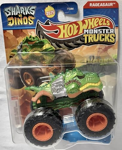 Hot Wheels Monster Trucks Sharks vs Dinos, 1:64-Scale Diecast Vehicle Collection, 2025 Edition (5/8 Team Dino Rageasaur)