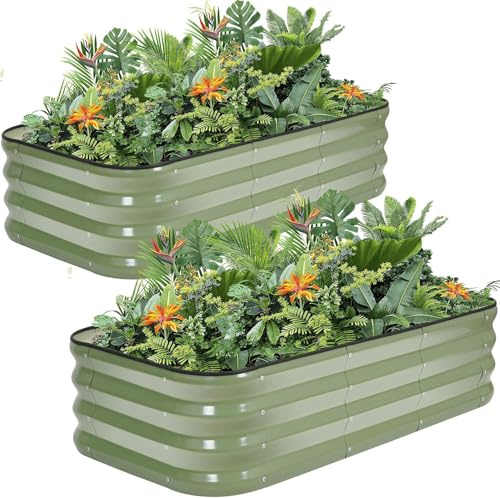 Raised Garden Bed Kit | 3-in-1 Adjustable Galvanized Planter Boxes for Vegetables, Flowers | 12 Tall, Multiple Sizes (4x2x1ft, 3x3x1ft, 5x1x1ft) | Outdoor Metal Raised Bed, Green