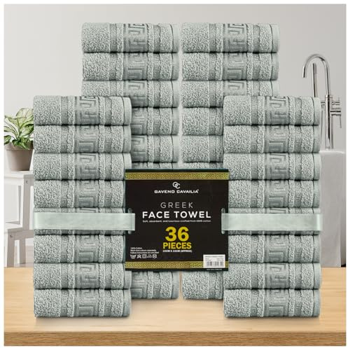 GC GAVENO CAVAILIA 100% Cotton Face Cloths Towels | Ultra-Soft 36 Pack Flannel Face Cloth for Makeup Removal & Skincare | Reusable Wash Cloths |Durable Face Towels for Hotel, Spa, Gym 33x33cm, Silver