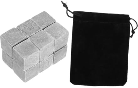 BIUDECO Pietre per Whisky in Marmo Riutilizzabili 12 Pezzi Cubetti di Ghiaccio in Pietra per Bevande Raffreddamento Rapido e senza Diluzione Set Sacchetto in Velluto per Feste e Amanti