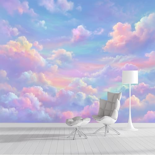 Wandtapete Bunte Wolken Fototapete, Verträumter Himmel Wandtapete Foto Für Kinderzimmer Babyzimmer Wand-Kunst-Deko 200x140cm, Rosa
