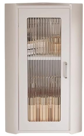 Platzsparender Dreieck-Eckschrank mit Glastüren, Wandregal mit verstellbaren Regalen, für Badezimmer, Küche oder Hauswirtschaftsraum, Weiß, 70 cm H x 43 cm B
