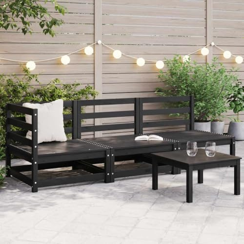 Owoxanthellate Owox 3-TLG. Gartenlounge Schwarz 70 cm Kiefer wetterfest Balkon Mini Sofa
